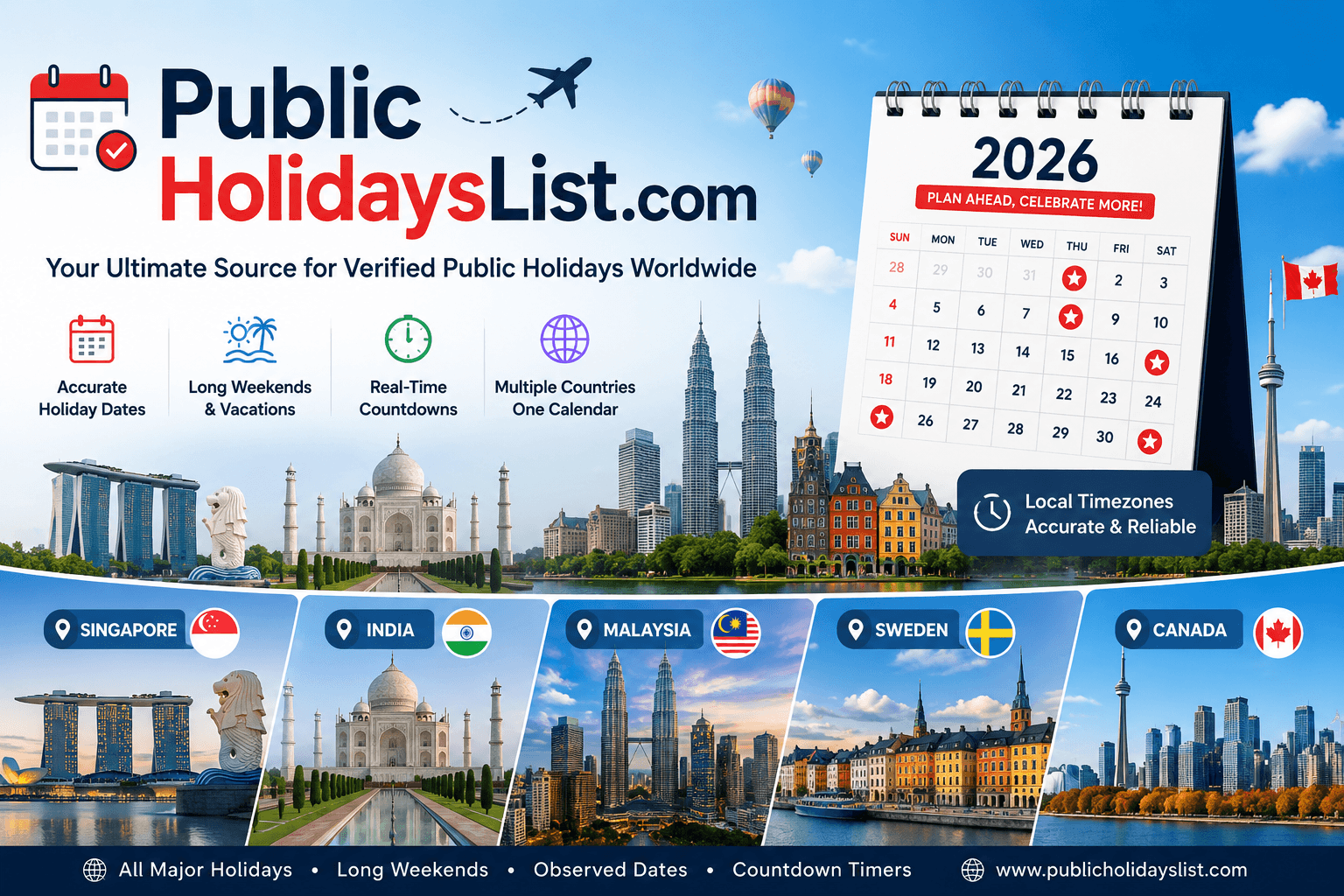 Public Holidays List 2026 - Global Calendar